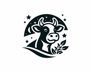 Cow logo vector. Animal farm. Cow icon vector illustration. Cow graphic silhouette black and white.