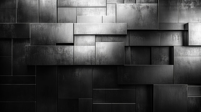 abstract composition featuring a geometric arrangement of metallic silver cubes, creating a reflective, futuristic wall. The cubes' precise alignment evokes a sense of order, technology, and minimalis
