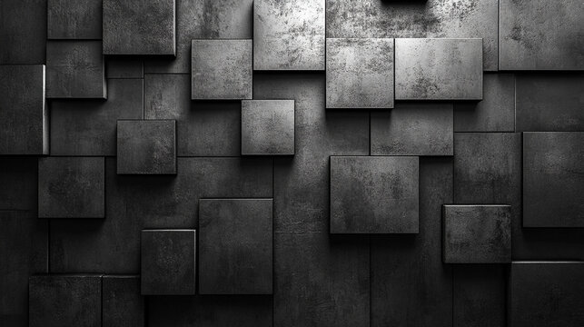 abstract composition featuring a geometric arrangement of metallic silver cubes, creating a reflective, futuristic wall. The cubes' precise alignment evokes a sense of order, technology, and minimalis