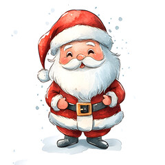 christmas watercolor style cute cartoon chibi santa claus