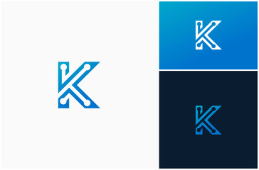 Letter K Circuit Board Digital Technology Network Chip Electronic Vector Logo Design Illustration