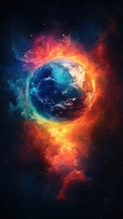 Obraz premium Watercolor style world with soft gradients and vibrant continents.