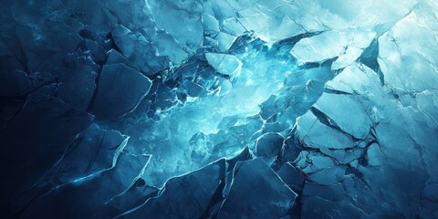 Shattered Ice Surface in Icy Crystalline Landscape of Winter and Cold