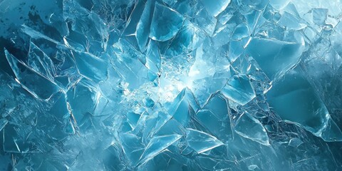Shattered ice surface with beautiful abstract crystal patterns