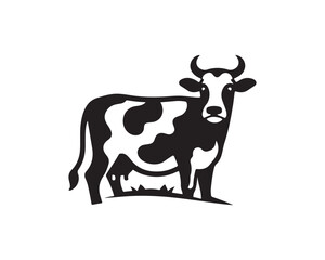 Cow logo vector. Animal farm. Cow icon vector illustration. Cow graphic silhouette black and white.