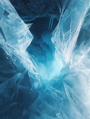 Shattered ice surface with intricate frozen patterns and glow in an abstract winter landscape