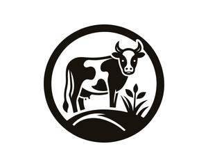 Cow logo vector. Animal farm. Cow icon vector illustration. Cow graphic silhouette black and white.