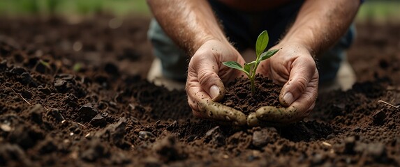 Expert hand of farmer checking soil health before growth a seed of vegetable or plant seedling, Business or ecology concept, analyze complex data sets in real-time, with a digital interface overlaid o