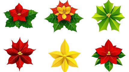 Christmas leaves and flowers elements for digital scrapbooking on a white background. This collection includes various festive botanical designs such as holly leaves, poinsettias, and mistletoe, ideal