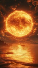 The Sun rendered in surreal style with dreamlike features, abstract forms, and imaginative, otherworldly visuals.