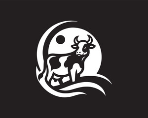 Cow logo vector. Animal farm. Cow icon vector illustration. Cow graphic silhouette black and white.