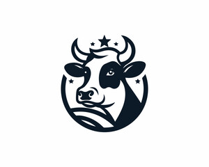 Cow logo vector. Animal farm. Cow icon vector illustration. Cow graphic silhouette black and white.