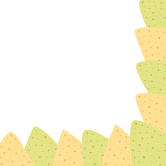 Corn and spinach nachos Corner frame with different tortilla chips Isolated Inscription template