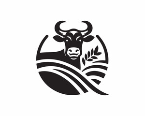 Cow logo vector. Animal farm. Cow icon vector illustration. Cow graphic silhouette black and white.