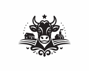 Cow logo vector. Animal farm. Cow icon vector illustration. Cow graphic silhouette black and white.