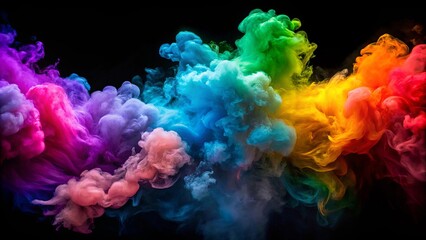 Fototapeta premium Vibrant display of colorful smoke clouds on a dark background