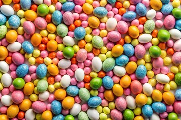 Obraz premium pastel, sweet, confectionery, vibrant, sweets, celebration, spring, gumballs, candy, sugary, novelty, Easter themed backdrop made of candy eggs creating a forced perspective illusion