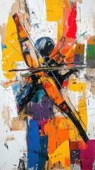 Fototapeta premium Abstract Expressionism style crossbow with bold strokes and dynamic patterns.