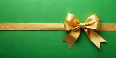 A festive gold ribbon with a bow on a green background