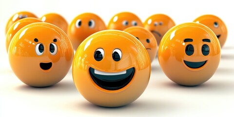 Fototapeta premium Cheerful orange emoticons gathered in a whimsical expression party, bringing joy and positivity to a bright and vibrant setting