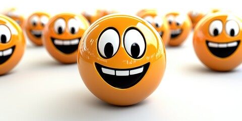 Obraz premium Vibrant orange smiley faces brighten up the space, exuding joy and positivity in a playful arrangement, inviting smiles and good vibes from onlookers during a sunny day