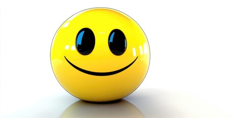 A cheerful yellow emoji with bright eyes radiates positivity in a minimalist setting, embodying joy and happiness against a clean white backdrop