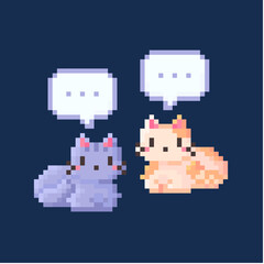 pixel art of two talking cats