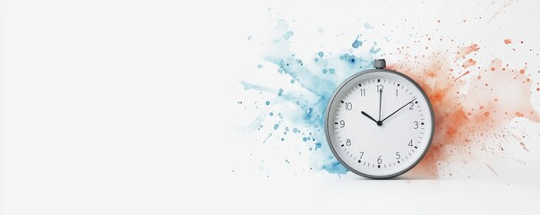 Time Management Stress - Watercolor Clock with Overdue Bills and Payment Reminders on White Background