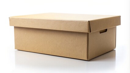 Closed cardboard shoebox isolated on white worm s eye view, packaging, container, closed, cardboard box, brown, worm's eye view, white background, shipping, shoebox, isolated on white