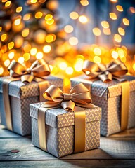 Beautiful gift boxes decorated with ribbons for Christmas.