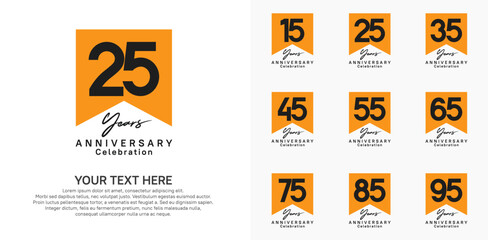 anniversary logotype set, black and orange color can be use for celebration
