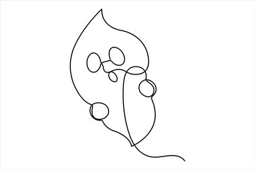 Continuous one line art drawing of ghost design. Spooky Halloween monster vector illustration