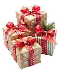 Obraz premium Beautiful gift boxes decorated with ribbons for Christmas.