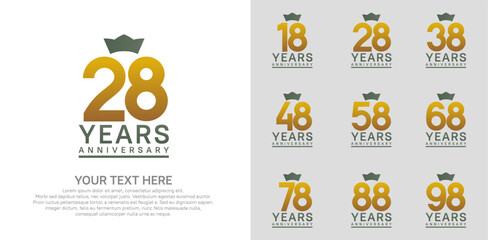 Fototapeta premium anniversary logotype set. brown color and green crown can be use for celebration event