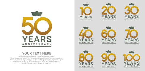 anniversary logotype set. brown color and green crown can be use for celebration event