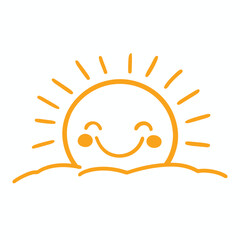 sunset simple graphic sun. hand drawn half sun icon with happy face in doodle style. 