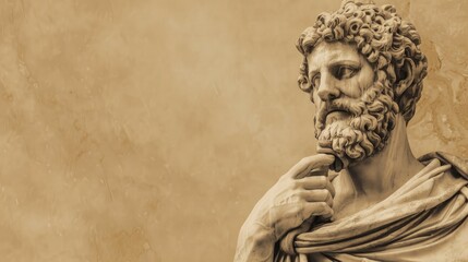 Fototapeta premium Statue of Asclepius Roman artwork 2nd century AD Sepia banner plain background Space for text close up view Depicting medicine god historical and artistic theme