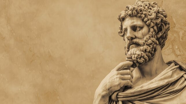 Statue of Asclepius Roman artwork 2nd century AD Sepia banner plain background Space for text close up view Depicting medicine god historical and artistic theme
