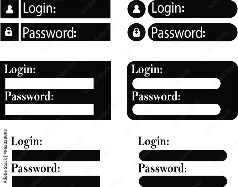 Poster set of login and password flat icons. login access secret private password. modern sign in and regis