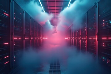 A dark room with a lot of smoke and a light in the middle