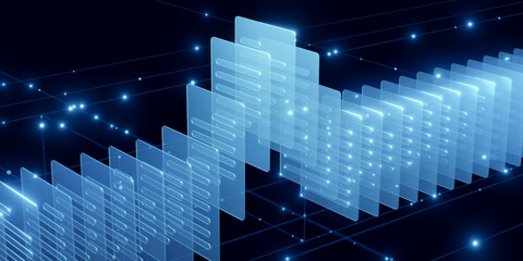 Digital document icons in futuristic data grid