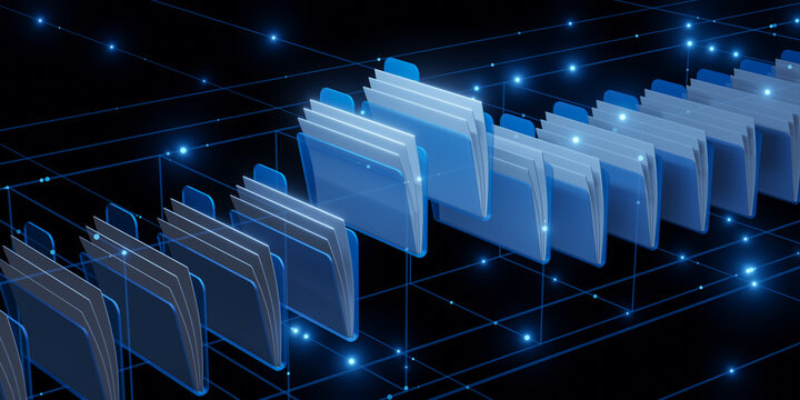 Digital file folders in futuristic virtual network