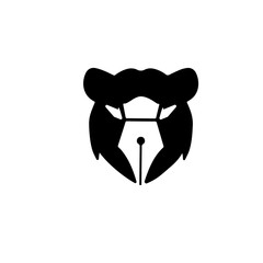 Combination logo of a bear and a pen