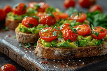 Freshly made crostini with avocado and cherry tomatoes