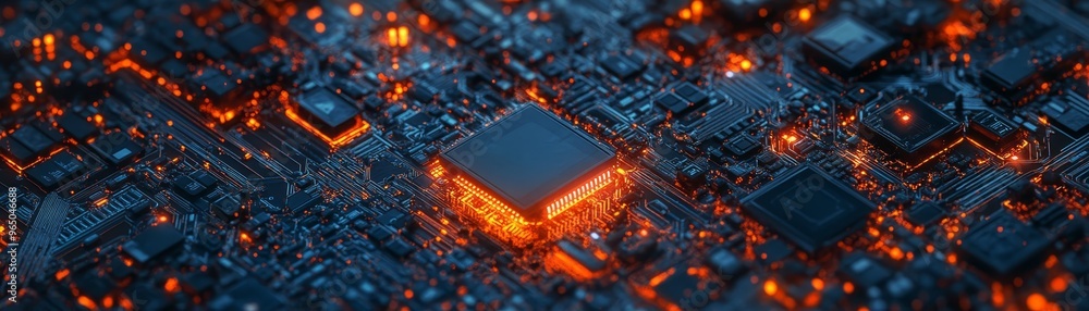 Poster illuminated circuit board with processor chip