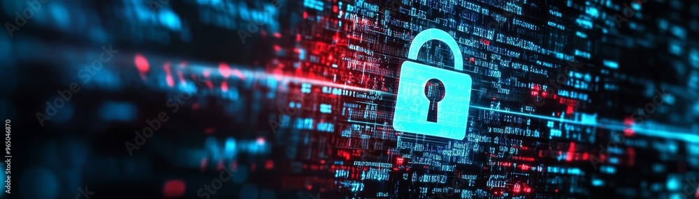 Poster cyber security lock on digital code background