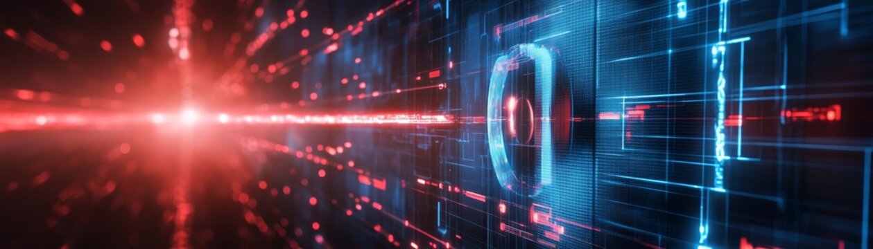 Abstract Digital Technology Background with Neon Lights and Data