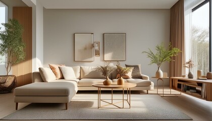 Interior design of a modern living room, featuring minimalistic furniture,