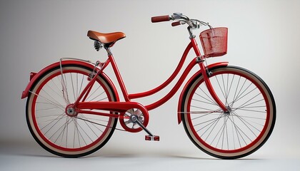 a classic red bicycle, isolated on a white background