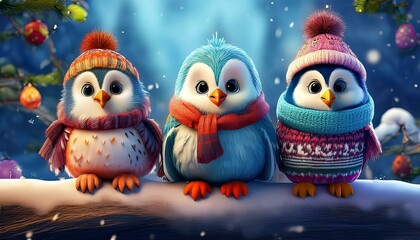 Three owls in winter